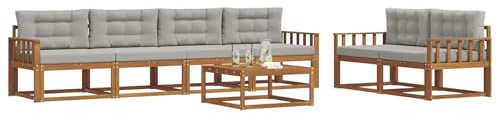 vidaXL Outdoor-Sofagarnitur mit Kissen 7 pcs Natürlich und Hellgrau, Modernes Garten-Sofagarnitur, langlebige Gartenmöbel, modulare Gartenmöbel, Lounge-Dekor für Poolseiten