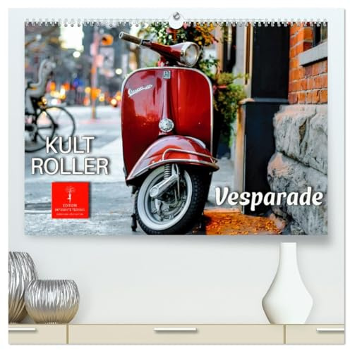 Kult Roller - Vesparade (hochwertiger Premium Wandkalender 2026 DIN A2 quer), Kunstdruck in Hochglanz: Vom einfachen Motorroller zum Kultobjekt. (CALVENDO Mobilitaet)