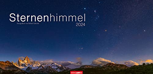 Sternenhimmel Kalender 2024. Großer Foto-Wandkalender im Panorama-Format. Natur-Kalender 2024 mit atemberaubenden Panoramafotos vom Nachthimmel. 68x33 cm.