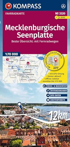 KOMPASS Fahrradkarte 3320 Mecklenburgische Seenplatte mit Knotenpunkten 1:70.000: reiß- und wetterfest