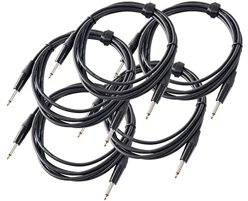 5er Set Pronomic Stage INST-3 Instrumentenkabel 3m (6,3 mm Klinke, Verbindungskabel, Gitarre, vergoldete Steckerspitzen, Spannzangen-Zugentlastung) schwarz