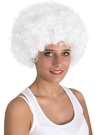 P'TIT CLOWN - 64465 - Afro-Perücke - Funky Wig - Disco-Look, 70er Jahre, Retro - Kostümzubehör - Karneval, Mottoparty, Halloween, Manga, Cosplay, Silvester - Synthetisches Haar - Weiß