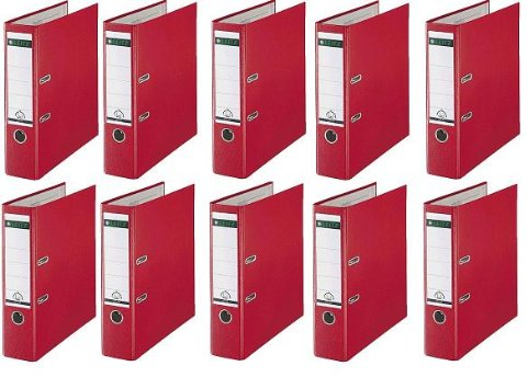 10 LEITZ Ordner 180° 1010-50-25 Rot Kunststoff 8cm Plastik PP Aktenordner 80mm DIN A4 Büro mit Schlitzen