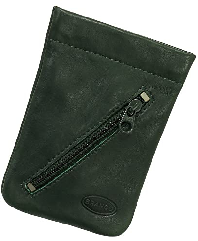 Leder Schlüsselglocke Schlüsseletui Schlüsseltasche Schlüsselmappe Schlüsselbeutel mit Reißverschlussfach Farbe Grün