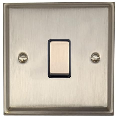 Deco Satin Nickel Light Switch (1 Gang/Black Insert/Matching Switch) - DSN301