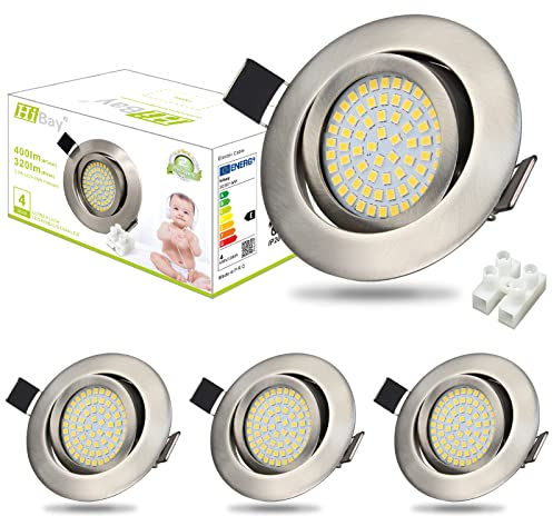 HiBay 4er Set Ultra Flach LED Spot Einbaustrahler 230V 3,5W Edelstahl gebürstet Einbauleuchten Neutralweiß Deckenstrahler 40°Schwenkbar Einbauspots