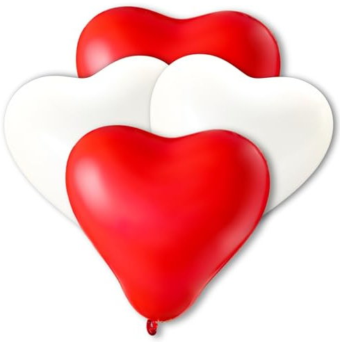 Twist4 Herzluftballons ca. Ø 26cm, 100% Naturlatex Premium Luftballons in Herzform in rot, rosa, weiß - heliumgeeignet Hochzeit Liebe Valentinstag Deko- Top Qualität - twist4® (92Stück, rot/weiß)