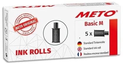 Meto Farbrollen für Meto Basic M/Arrow M, Handauszeichner (5 Stück, schwarz, 2-zeilig, für 22x16 mm Etiketten)