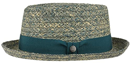 LIERYS Burney Porkpie Herren Sommerhut Raffiastroh Made in Italy Frühjahr Sommer türkis M (55-56 cm)