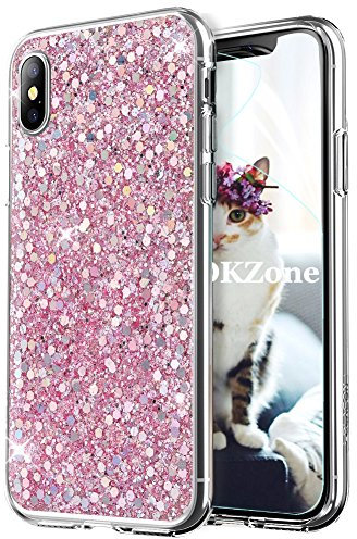OKZone iPhone XS Max Hülle, Glitzer Bling Design Weich TPU Bumper Case Silikon Schutzhülle Handy Tasche Rückseite Hülle Etui Cover TPU Bumper Schale für Apple iPhone XS Max (Rosa)