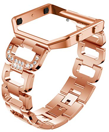 Maucoray Edelstahl Uhrenarmband mit Rahmen kompatibel für Fitbit Blaze Smartwatch, Armband Ersatz Zubehör Verstellbares Armband (Roségold)