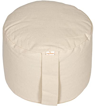 Yogabox Hochwertiges Meditationskissen Rondo Big - Yogakissen extra hoch Bezug und Innenkissen 100% Baumwolle Ø ca. 34 cm, natur