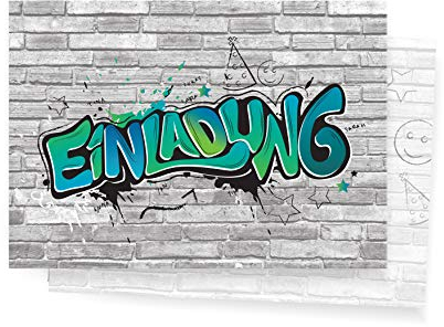 Friendly Fox Einladung Graffiti Art - 12 Graffiti Einladungskarten zum Geburtstag Kinder Jungen Mädchen Teenager - Einladung Kindergeburtstag - Partyeinladung Graffiti - Coole Einladung (Blau)
