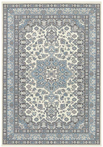 Hanse Home Nouristan Mirkan Orient Teppich – Wohnzimmerteppich Orientalisch Kurzflor Vintage Orientalischer Teppich für Esszimmer, Wohnzimmer, Schlafzimmer – Creme Himmelblau, 200x290cm