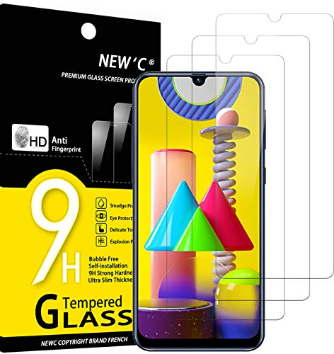 NEW'C 3 Pezzi, Vetro Temperato per Samsung Galaxy M21, Galaxy M31, Pellicola Prottetiva Anti Graffio, Anti-Impronte, Senza Bolle, Durezza 9H, 0,33mm Ultra Trasparente, Ultra Resistente