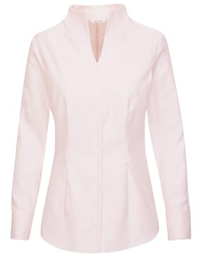 Seidensticker Damen City Langarm Slim Fit Kelchkragen Bügelleicht Bluse, Rosé, 44 EU