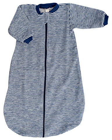 Lilano, Schlafstrampler Schlafsack Mit Arm, 100% Wollfrottee Flausch (kbT) (74-80, Marine Geringelt)