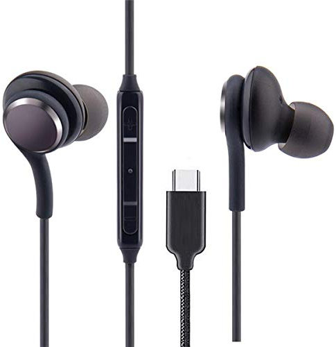 Stereo Earphones Compatible for Samsung Galaxy Note 10, Note 10+, S10, S9 Plus, Braided Cable with Mic and Volume Remote - Type-C Connector