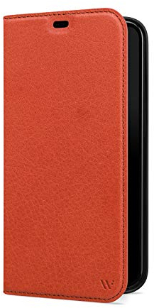 WIIUKA Hülle für iPhone 12/12 Pro Lederhülle, Deutsches Premium Leder, mit Kartenfach, extra Dünn, Handyhülle mit Standfunktion, Tasche Cognac Braun