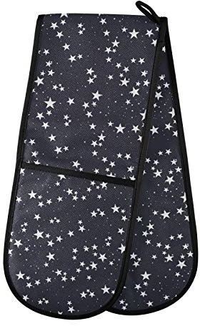 Moyyo Oven Glove Star Dark Blue Double Oven Glove Heat Resistant Kitchen Oven Mitt with Soft Quilted Cotton Lining Filling Pot Holders for Basking Cooking Pizza Microwave