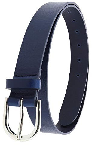 FASHIONGEN - Ceinture femme en Cuir de Taureau végétale, 3 cm de largeur, pour jeans, pantalons, RIVOLI - Bleu marine (Boucle argenté), 100