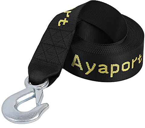 Ayaport Boat Winch Strap with Hook 2” x 20’ 6600lbs Breaking Strength Boat Trailer Strap Replacement for Marine Boat ATV Fishing Boat (Steel Hook)