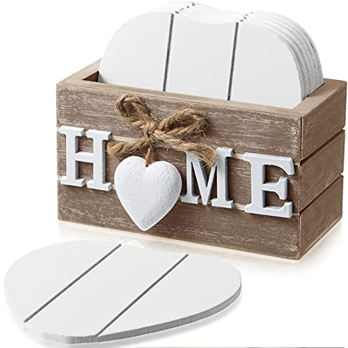 6 Stücke Holz Liebe Herz Untersetzer in Grau Aufbewahrungsbox Rustikal Haus Dekoration Getränkeuntersetzer für Tischplatte Schutz Becher Holztisch, 4 Zoll (Braun Home)