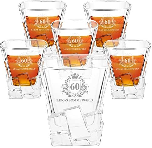 Maverton 6er Whisky Gläser Set mit Gravur - 250ml personalisiert - edles Kristallglas - zum Geburtstag - für Männer - Whiskygläser Set mit luxuriösem Design - Krone