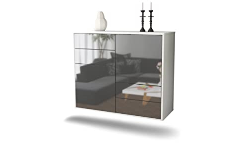 Dekati Sideboard Witten hängend (92x77x35cm) Korpus weiß matt | Front Hochglanz Grau | Push-to-Open