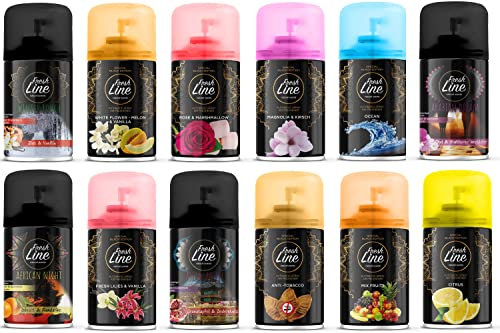 Fresh Line Lufterfrischer Set MIX PAKET 36 er Pack Aromatischer Raumduft passend für alle Automatische Duftspender, Sprühgeräte, Maschinen, Erfrischendes Aroma, Duftintensität, Zeit Einstellung