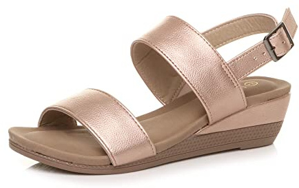 AJVANI Womens Ladies Low Mid Wedge Heel Slingback Buckle Strappy Platform Sandals Size