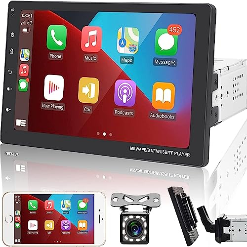 Apple Carplay Autoradio 1 Din mit Android Auto Bluetooth Freisprecheinrichtung 9 Zoll Touchscreen Autoradio mit Android/iPhone Mirror Link Fernbedienung Bluetooth FM/TF/USB/AUX/SWC + Rückfahrkamera