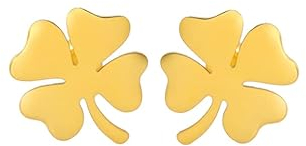 Vierblättrige Kleeblatt-Ohrringe, Glücksbringer-Kleeblatt-Ohrringe, irischer Schmuck, Edelstahl-Ohrstecker für Frauen und Mädchen (Gold)