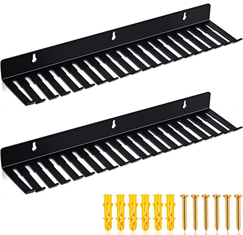 Dunzy 2 Pieces Wall Mountable Cable Hanger and Organizer Black Cable Holder Storage Cord Rack Organizer with 19 Slots Width from 5.5 to 9.5mm for Cord Management Wall Shelf Mount Attachment Storage