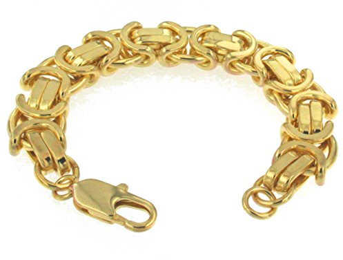 Bracciale reale italiano originale etruscho placcato oro 15,5 mm largo piatto bracciale maglia bizantina donna uomo gioielli dalla fabbrica tendenze Italy, Placcato oro giallo