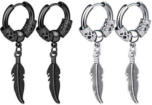 feilok 2 pairs Leaf Stud Earrings Set Stainless Steel Ear Studs for Men Women girl Drop Dangle Hook