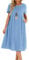 Lpecmin Womens Summer Dresses Casual Short Sleeve Round Neck Midi A Line Cotton Linen Sundress with Pockets(Blue-01, Large)