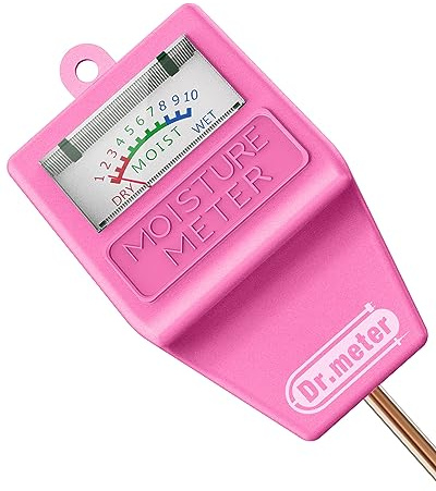 Dr.meter Soil Moisture Meter Tester for Plants, Hygrometer Moisture Sensor for Houseplants Indoor Outdoor Garden Lawn Use - Plant Water Meter Gauge Test Kit, No Battery Needed - Gardening Gifts, Pink