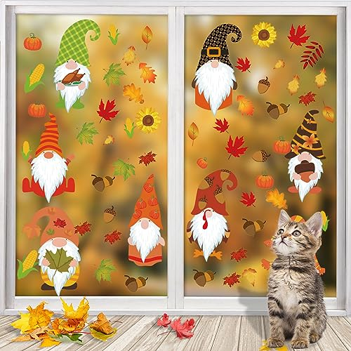 8 Stück Thanksgiving Herbstdeko Fenster Aufkleber, Herbst Fensterbilder, Herbstdeko Herbst Fensterbilde, Fensterbilder Herbst Selbstklebend Fenster Aufkleber Thanksgiving Fensterdeko