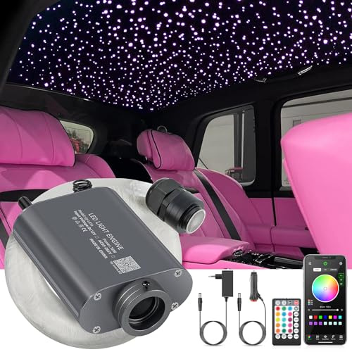 SUNKENET 16W Sternenhimmel Auto, 500pcs of (0.75+1.0+1.5mm)*4m Sternenhimmel Glasfaser RGBW Bluetooth-APP/Fernbedienung Led Glasfaser Licht für Auto/Decke/Theater