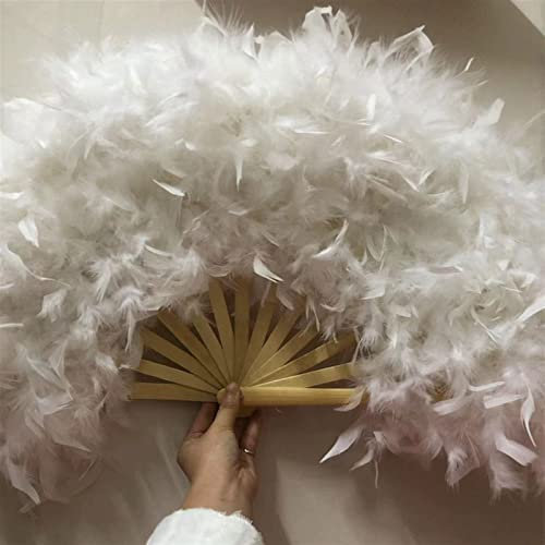Folding Fan 70 * 40cm Large Pink Feather Fan Photography Props Stage Performance Dance Fan Lolita Feather Folding Fan Wedding Party Decoration Handmade Decorative Accessories (Color : White)