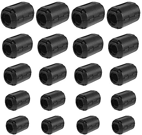 Knadgbft 20 Pieces Clip-on Ferrite Ring Core RFI EMI Noise Suppressor Cable Clip for 3mm/ 5mm/ 7mm/ 9mm/ 13mm Diameter Cable, Black