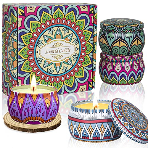 4 Stück Duftkerzen, Geschenke für Frauen: Kerzen-Set für Heimduft, 100% Sojawachs, Aromatherapie-Kerzen, 125 g, Stressabbau-Kerzen für Badewanne, Yoga, Schlafen, Geburtstagsgeschenke für Frauen