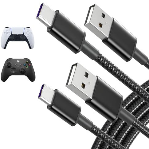Cable de carga para PS5 y Xbox Series X/S, controlador Nintendo Switch, Xbox Elite Controller Series 2, paquete de 2 cables USB C de repuesto de 9.8 pies, kit de accesorios de nailon trenzado tipo C