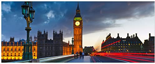 Wallario Poster - London- Big Ben bei Nacht in Premiumqualität, Größe: 50 x 125 cm
