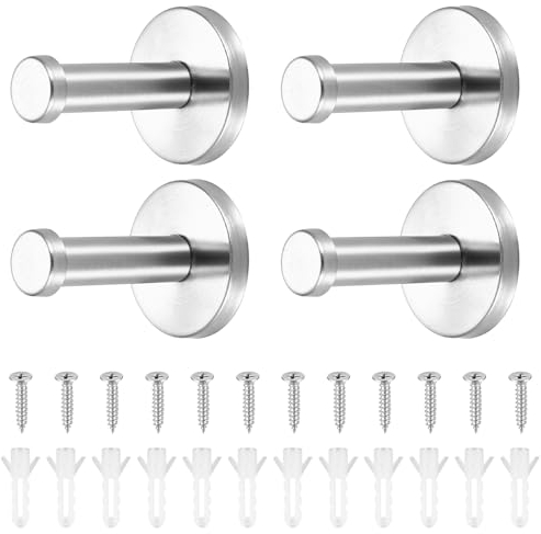 HAOCHEN 4 Pz Gancio Appendiabiti da Muro da Parete, Ganci in Acciaio Inossidabile, Appendino da Parete, per Cappotto, Accappatoio, Asciugamano, Cappello, Ombrellone, con Viti - argento