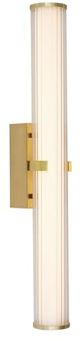 Licht-Erlebnisse LED Wandlampe Bad IP44 63 cm hoch Glas Metall 3000 K warmweiß in Gold Klar Badezimmerleuchte Spiegelleuchte