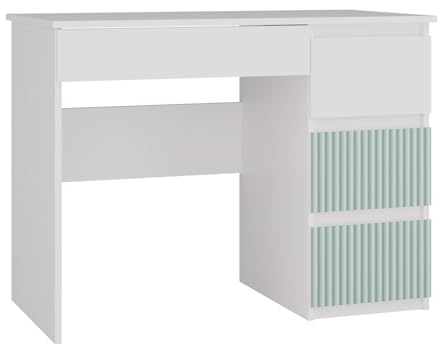 CDF Schreibtisch Mijas rechts | Farbe: Weiß/Mintgrün | 4 Schubladen | Ideal für Büro, Arbeitszimmer, Kinder- und Jugendzimmer | Funktionaler Schreibtisch für Computer, Laptop | Einfache Montage