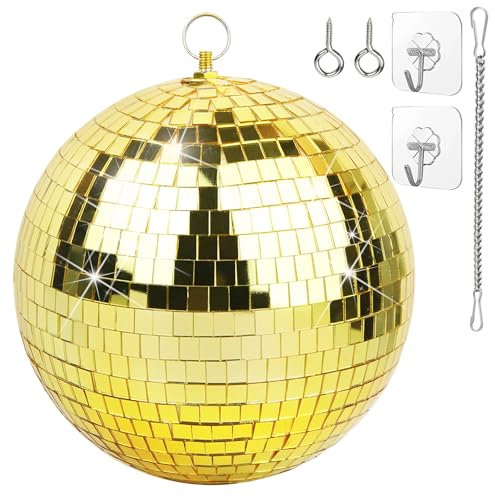 Spiegel-Discokugel 20cm Spiegelkugeln Disco Kugel für Party DJ Club, Gold