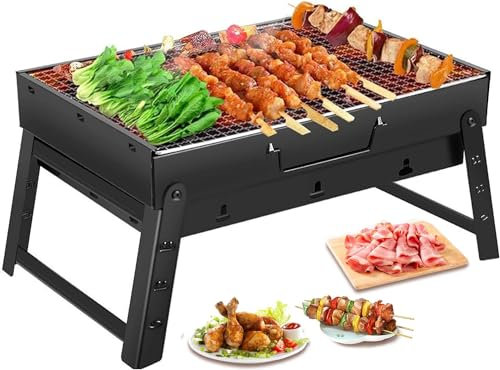 SURPZON Holzkohlegrill, BBQ Grill, zusammenklappbar, tragbarer Smoker, Barbecue Mini Barbecue Schreibtisch Tischplatte Outdoor Grill für Camping Picknicks Garten Strand Party, schwarz